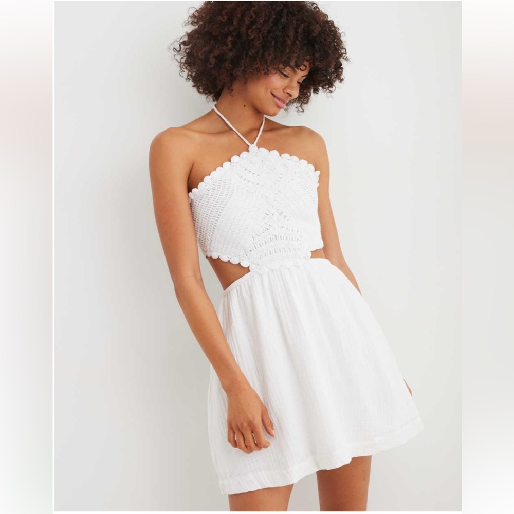 Aerie Pool-To-Party Crochet Halter Mini Dress